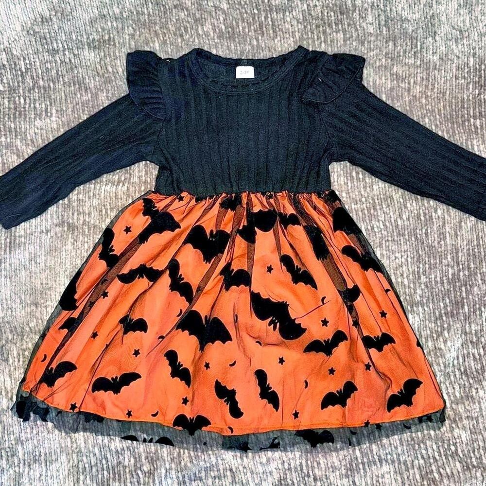 Batty little babe orange & Black Halloween fall season Dress